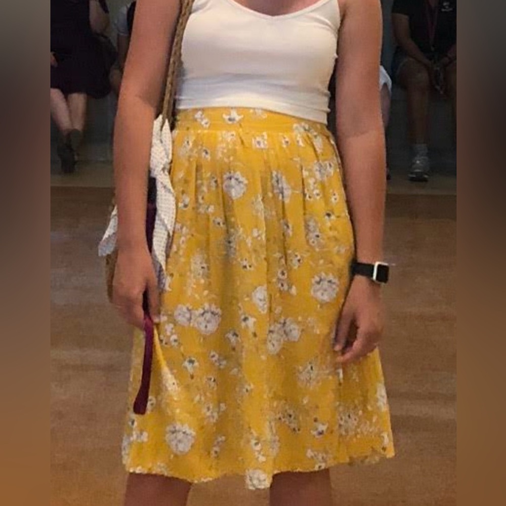 SHEIN Yellow Floral A-Line Skirt